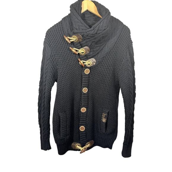 LEIF NELSON Unisex Knitted  High Neck Toggle Jacket/Cardigan Blue Size Medium - Picture 1 of 12